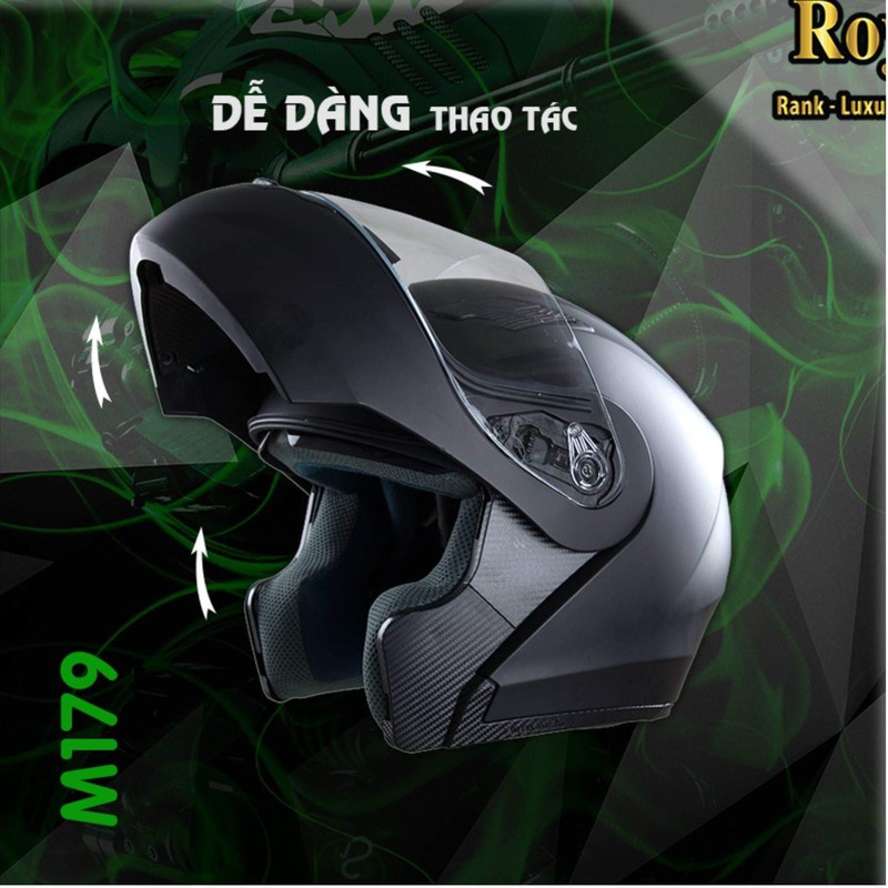   HCM MŨ BẢO HIỂM LẬT CẰM 2 KÍNH ROYAL M179   ĐEN NHÁM   