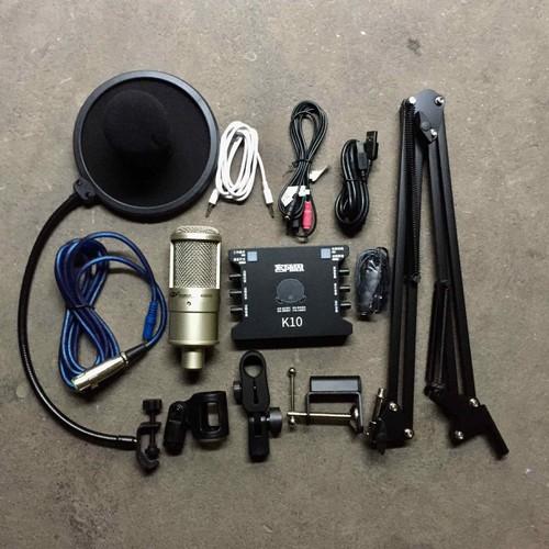 Bộ Mic Hát Thu Âm Livestream AQ-200 Và Sound Card XOX K10 full phụ kiện dây MA2 màng lọc và kẹp mic tặng kèm tai nghe nhét tai bảo hành 3 tháng