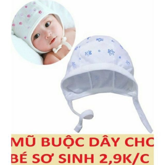 3 Chiếc mũ cotton bo/ mũ buộc dây cho bé sơ sinh