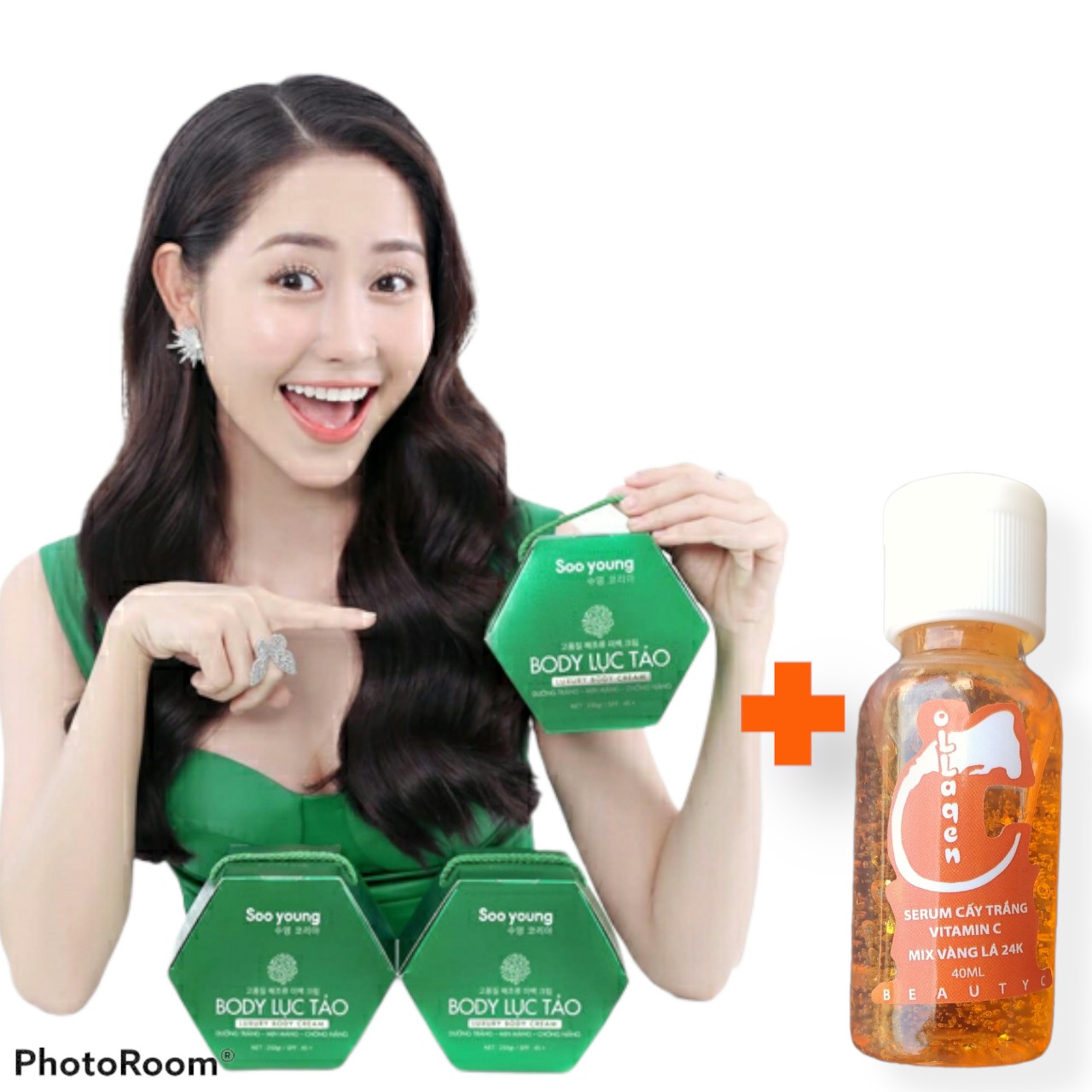 Combo kem duong trang body luc tao và chai serumm cay trang cam mix la vang 24k fla2198