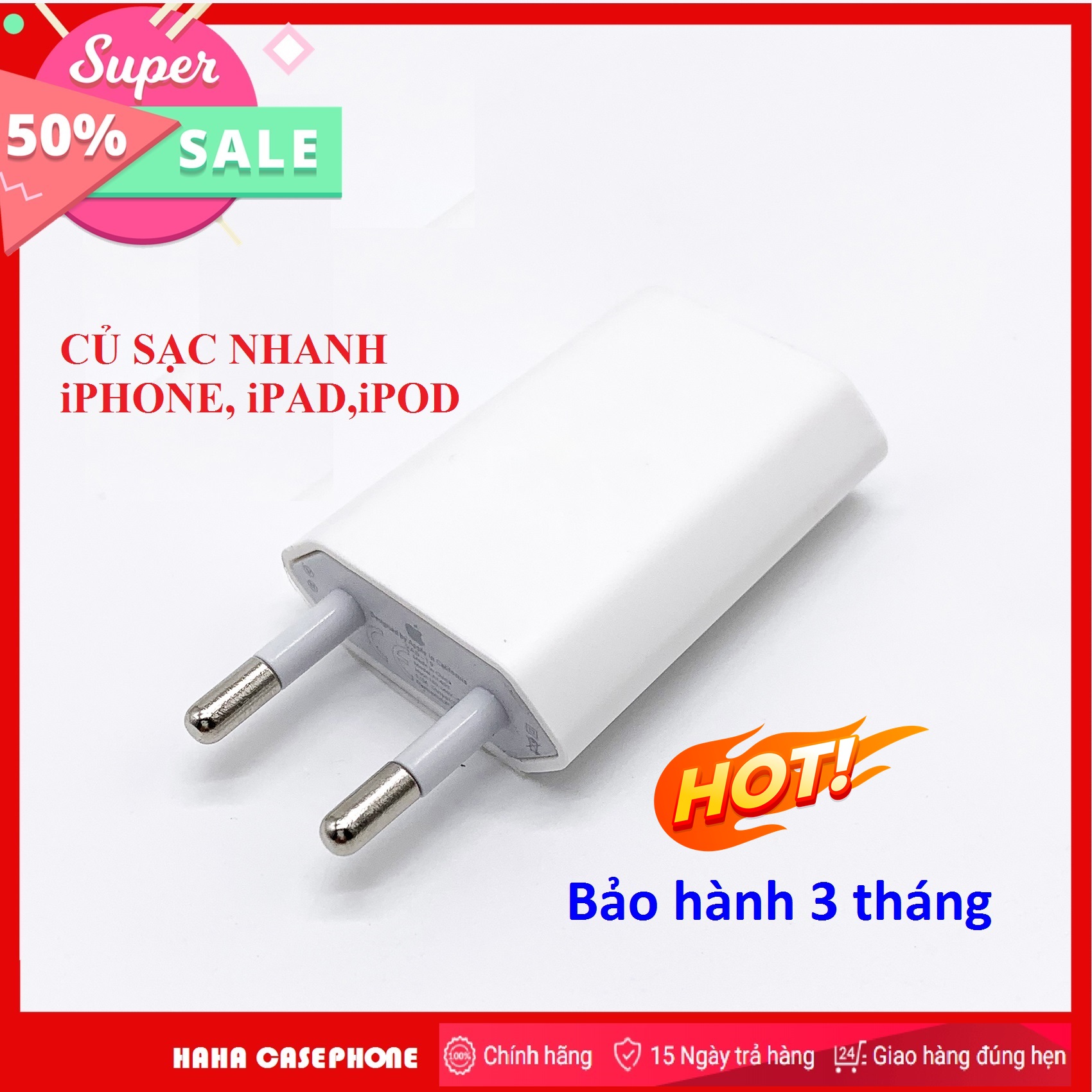 Củ sạc dẹt iphone / ipad / ipod- tích hợp sạc nhanh dòng điện thông minh
