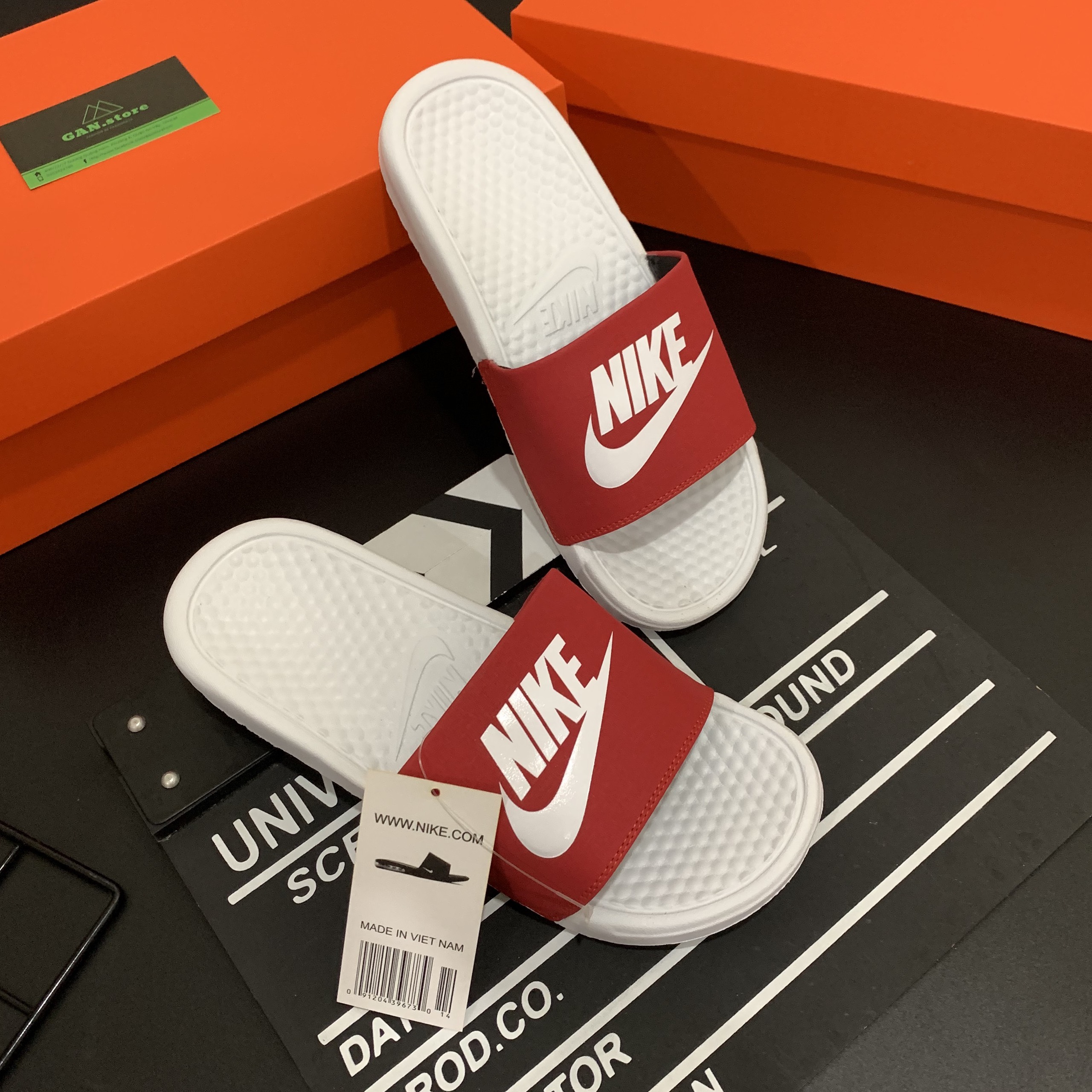 [Tặng Kèm Hộp] Dép Nike Nam Đế Mềm Bóng Rổ Trắng Đỏ