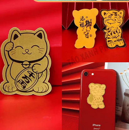 Miếng dán Mèo Thần Tài & Hổ Vàng Mang Tài Lộc Về Nhà để ví/ cài ốp điện thoại