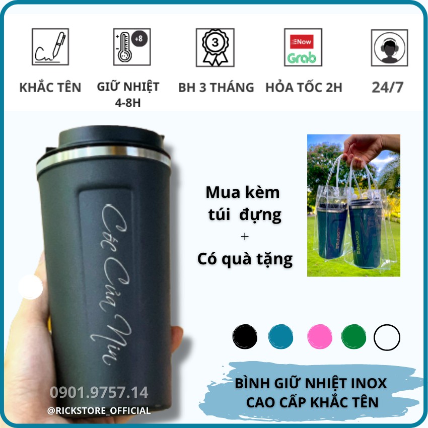 Ly Giữ Nhiệt Khắc Tên Inox Nhập Khẩu Coffee Holic Cao Cấp Bảo Hành 6 Tháng - Rick Store