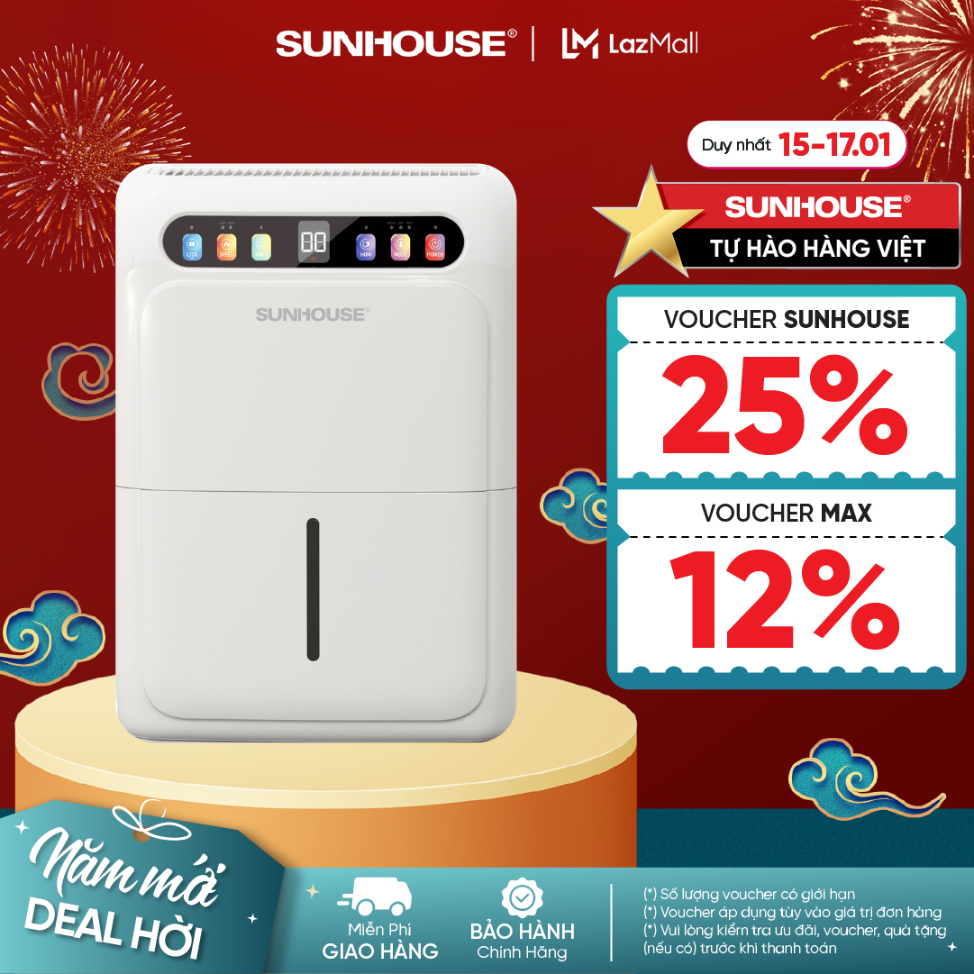 Máy hút ẩm Sunhouse SHD-DHB2501 - Công nghệ hút ẩm bằng Block hiệu quả - 3 chế độ linh hoạt - Công suất 25L/ngày