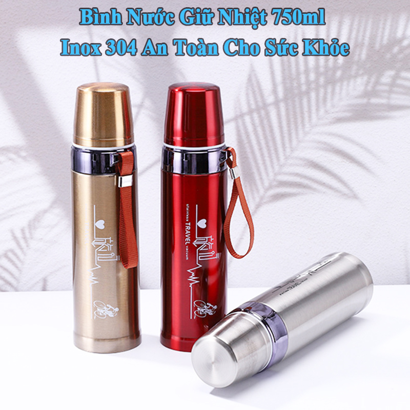 [ĐỦ 3 MÀU] Bình Giữ Nhiệt INOX 304 cao cấp 750ml Pure Healthy Happy 3 lớp chân không giúp giữ nhiệt lâu hơn - Bình nước giữ nhiệt tiện lợi pha trà, pha cà phê ... nắp có thể dùng làm cốc uống