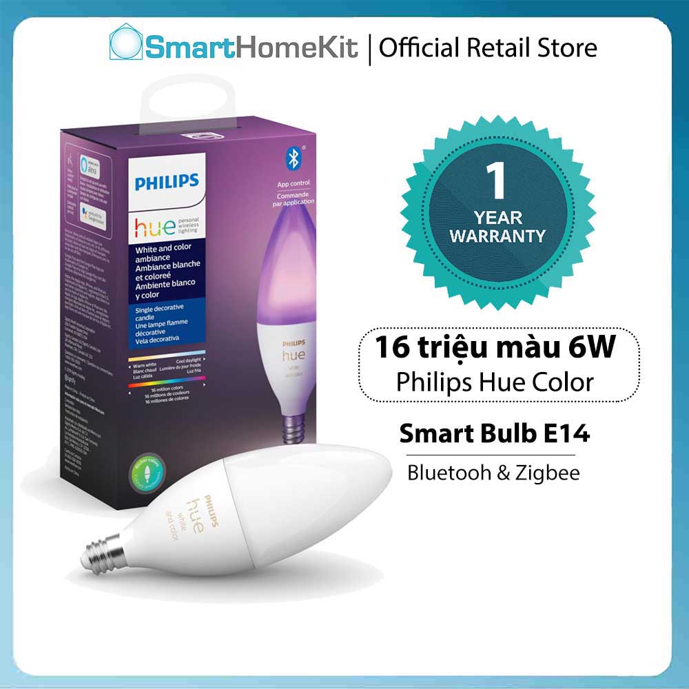 Đèn thông minh Philips Hue Candle White and Color Ambiance E12/E14 6W 220-240V 450 lumen 16 Triệu màu Điều khiển bằng điện thoại