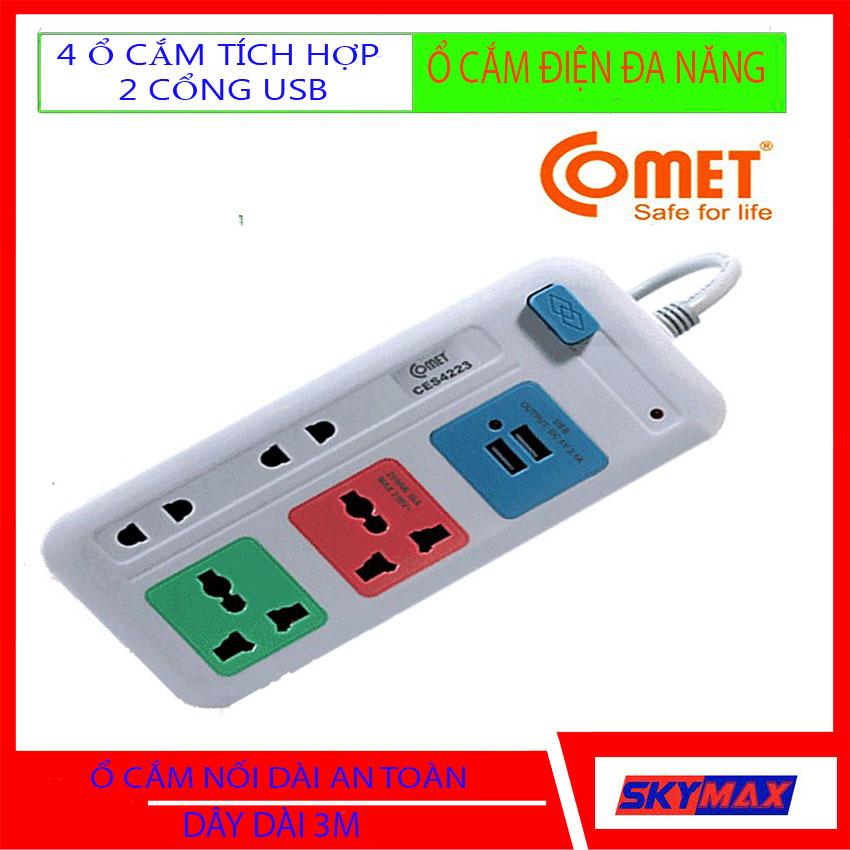 Ổ Cắm Điện Đa Năng An Toàn gồm 4 Ổ Cắm Và 2 Nguồn USB, an toàn, ổn định, tiện lợi, ổ cắm điện đa năng, ổ cắm điện thông minh, ổ cắm điện usb, ổ cắm điện nhiều lỗ, ổ cắm điện cao cấp, phích cắm điện đa năng, phích cắm điện usb. Skymax