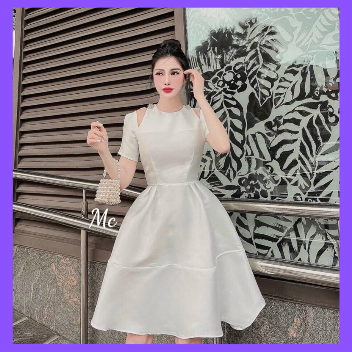 Đầm thiết kế, đầm dáng xòe dập vân 3d nổi chiết eo công chúa