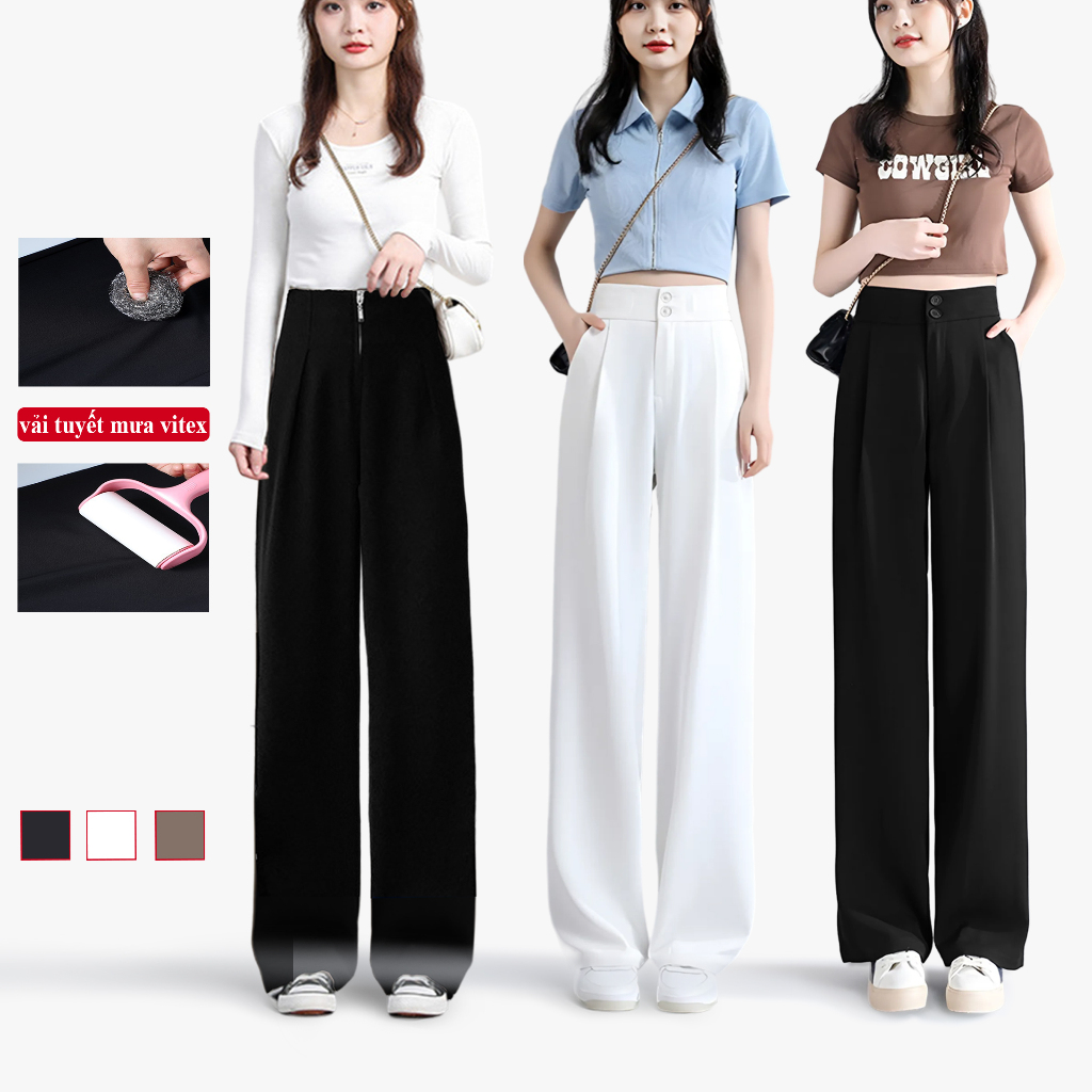 Quần tây ống suông ống rộng nữ cạp cao madela, quần ống rộng ống suông nữ phong cách công sở