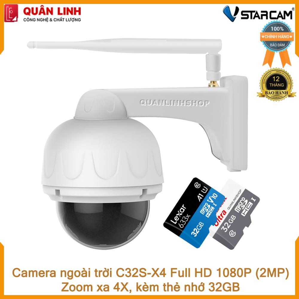 Camera IP wifi hồng ngoại ngoài trời Vstarcam C32S-X4 Full HD 1080P 2MP, zoom xa 4X, kèm thẻ nhớ 32GB