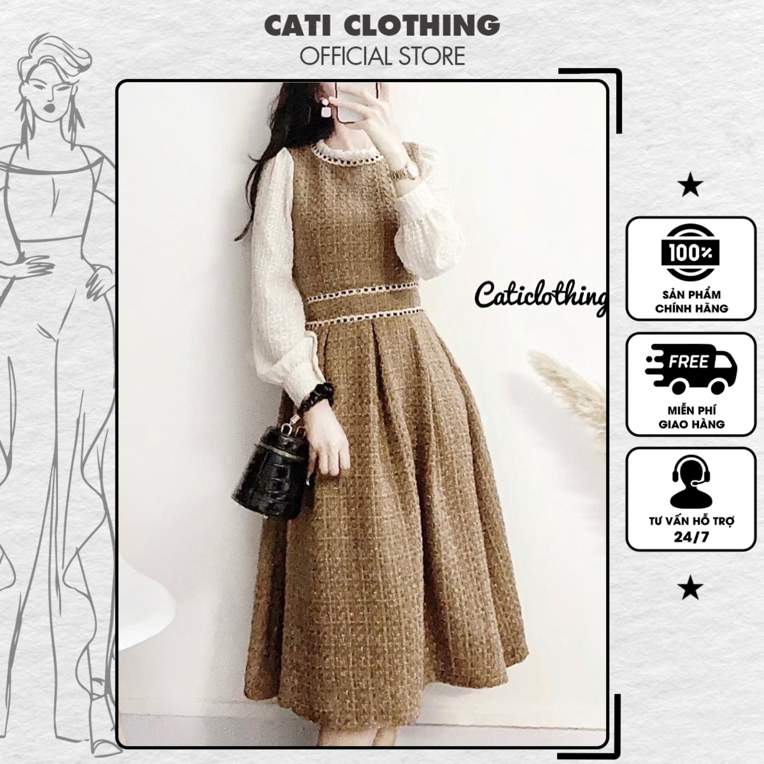 Mẫu đầm dạ tweed hot hit đình đám-A1829