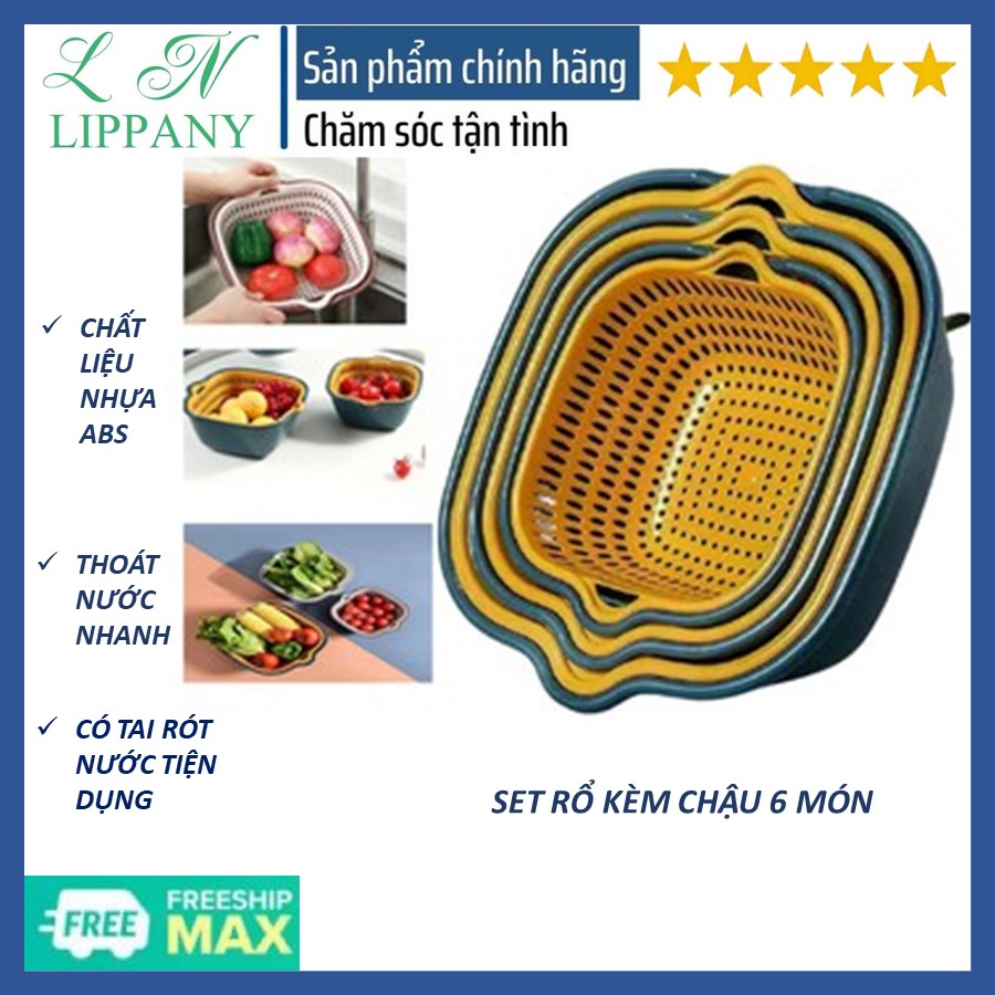 Sét rổ, chậu 6 chi tiết mẫu mới, có thể xếp chồng, có quai treo tiện lợi,set chậu rổ 6 chi tiết siêu tiện dụng