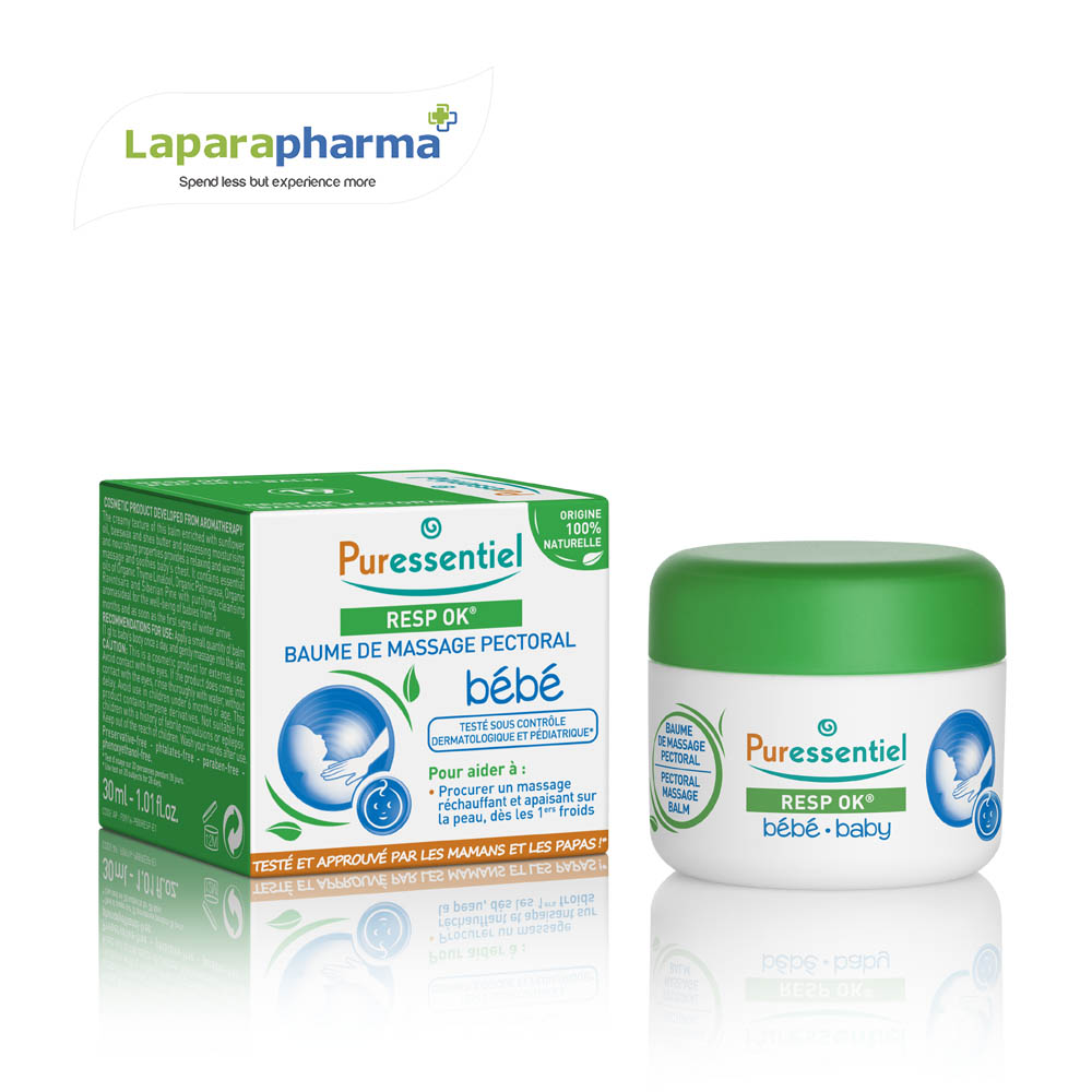 SÁP LÀM ẤM VÙNG LỒNG NGỰC CHO BÉ PURESSENTIEL - RESP OK PECTORAL MASSAGE BALM BABY 30 ML