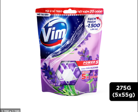 Túi 5 vỉ viên tẩy bồn cầu vim power 5 hương oải hương 275g