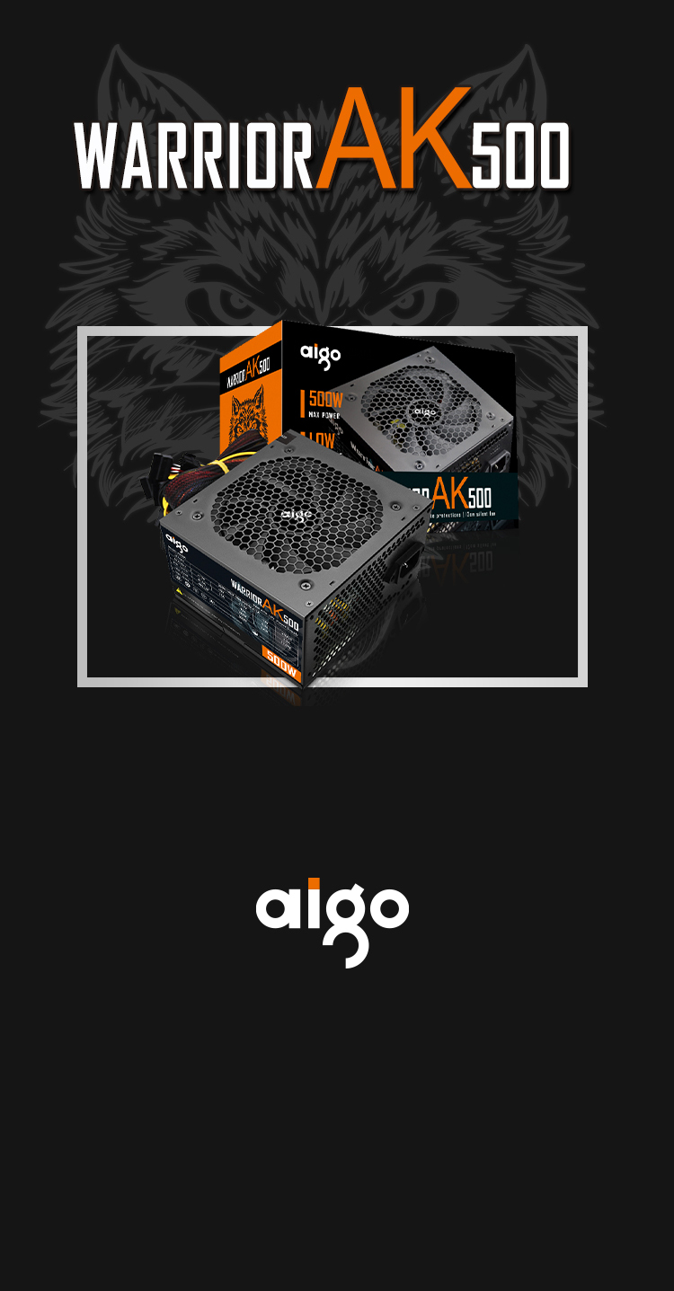 Aigo AK 500W PC PSU Power Supply unit 80plus Black Gaming Quiet 120mm rgb Fan