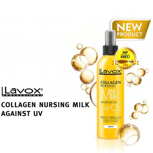 Xịt sữa dưỡng tóc Lavox 280ml dưỡng tóc Lavox Collagen BẢO VỆ MÀU NHUỘM Chống tia UV bảo vệ tóc nhuộm, tóc duỗi