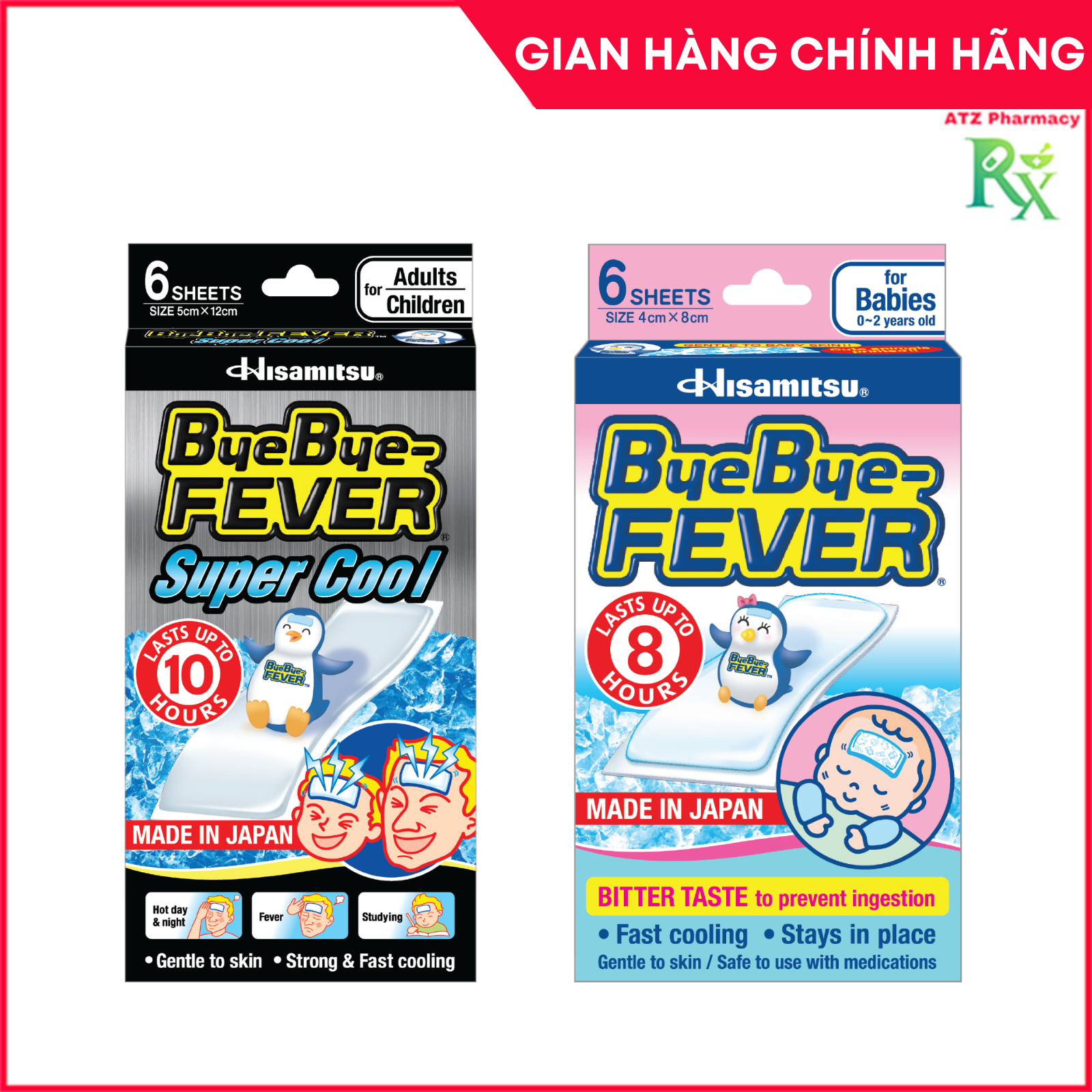 Byebye-Fever Super Cool / Byebye-Fever Babie giúp hạ sốt dịu nhẹ với làn da em bé và người lớn (6 miếng) - ATZ Pharmacy