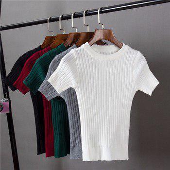 Áo thun gân tay ngắn cổ tròn hàng xuất dư mịn xịn, freesize dưới 53kg tùy chiều cao 11431-1 ( MÀU TRẮNG )