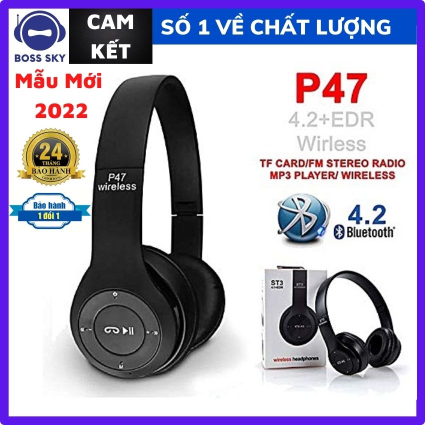 [Loại Tốt]Tai Nghe Bluetooth Chụp tai P47 HF18 BOSS SKY, P47 là Bản Nâng Cấp Hoàn Hảo Của Tai Nghe F10 Plus ,Tai Không Dây Có Mic, Có Thẻ Nhớ, Âm Bass Cực Chất Bảo Hành 12 Tháng