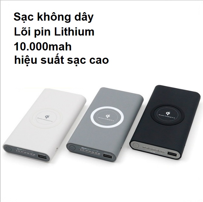 Sạc dự phòng không dây 10000mah chuẩn Qi Wireless cho Iphone, Samsung, Oppo, Xiaomi, Realme