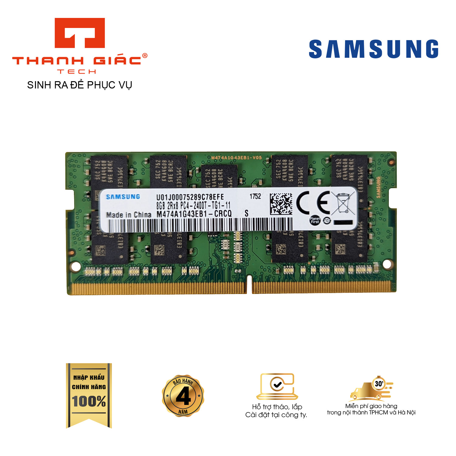 Ram Laptop Samsung 8GB Bus 2400 DDR4 - Bảo Hành 4 Năm