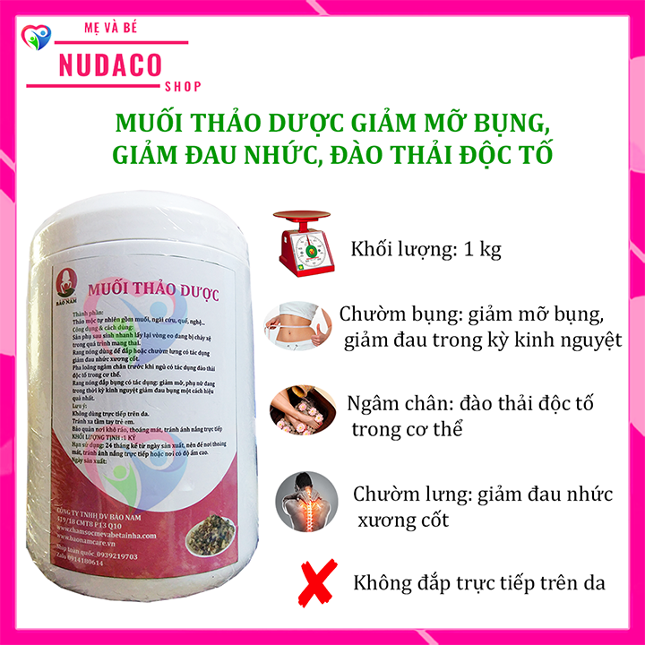 Muối thảo dược giúp săn chắc bụng giảm đau mỏi đào thải độc tố nudaco