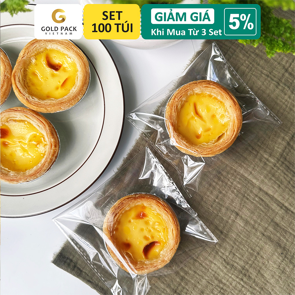 Túi dán keo đựng bánh tart - set 100 túi