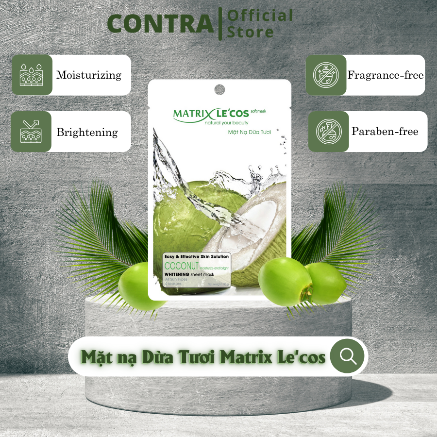 Mặt nạ giấy dưỡng ẩm làm dịu da Dừa Tươi Matrix Le'cos gói - Contra Cosmetics