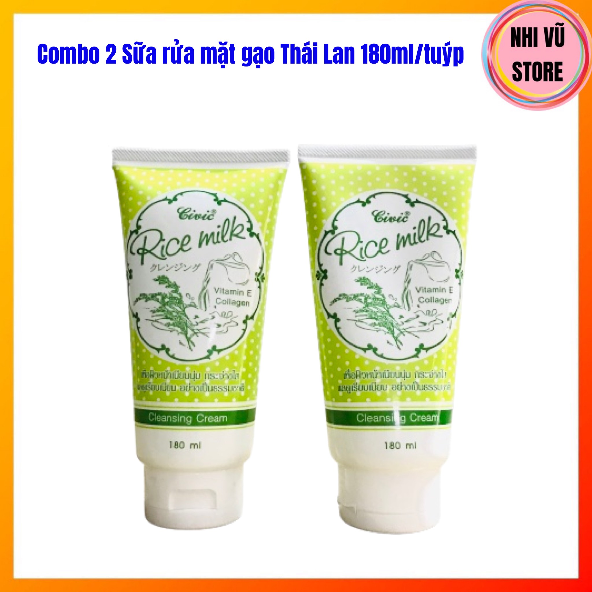 Combo 2 tuýp sữa rửa mặt gạo rice milk thái lan 180ml/tuýp - nhi vu store