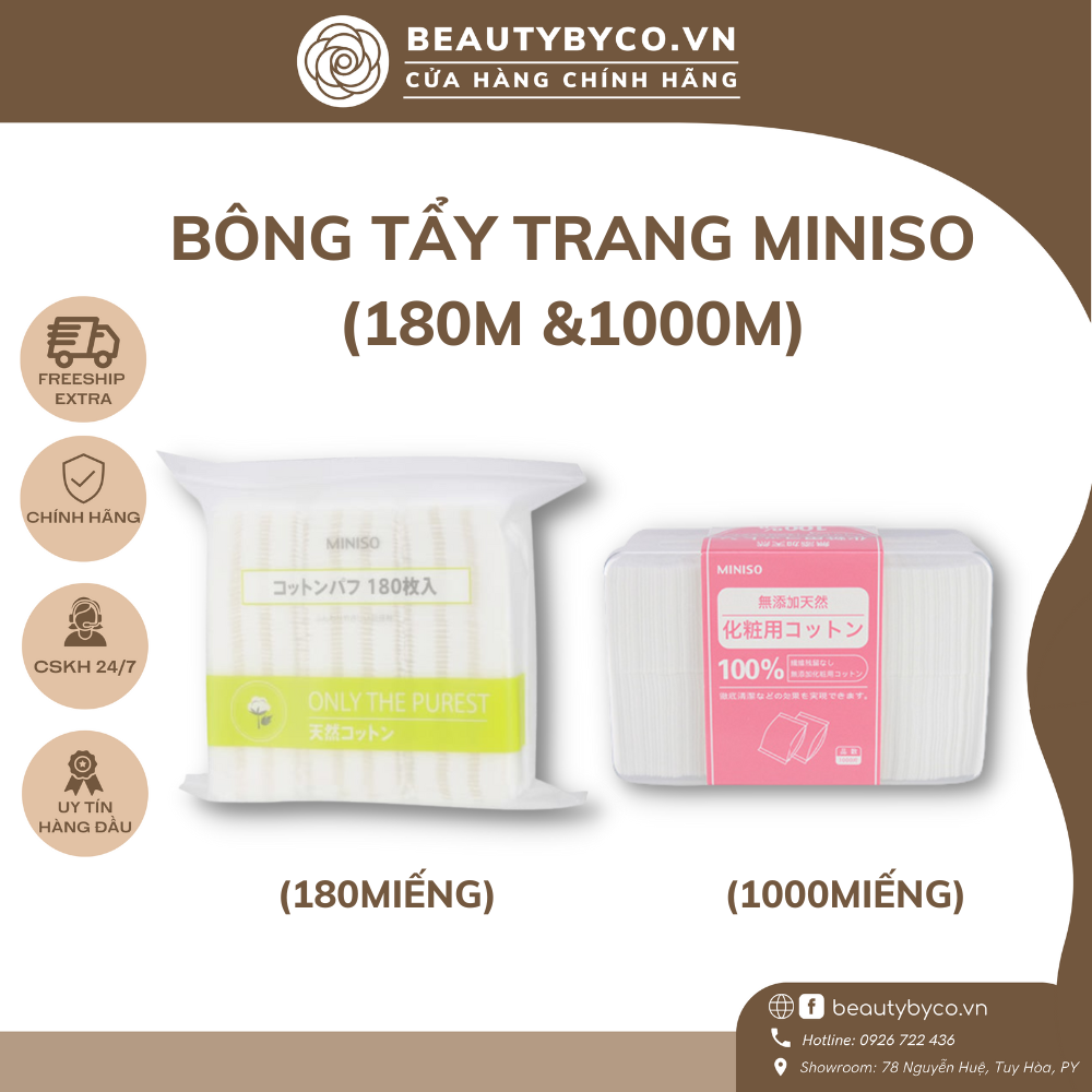 Bông tấy trang bông cotton pad MINISO 180 miếng, miniso 1000 Miếng - Beautybyco
