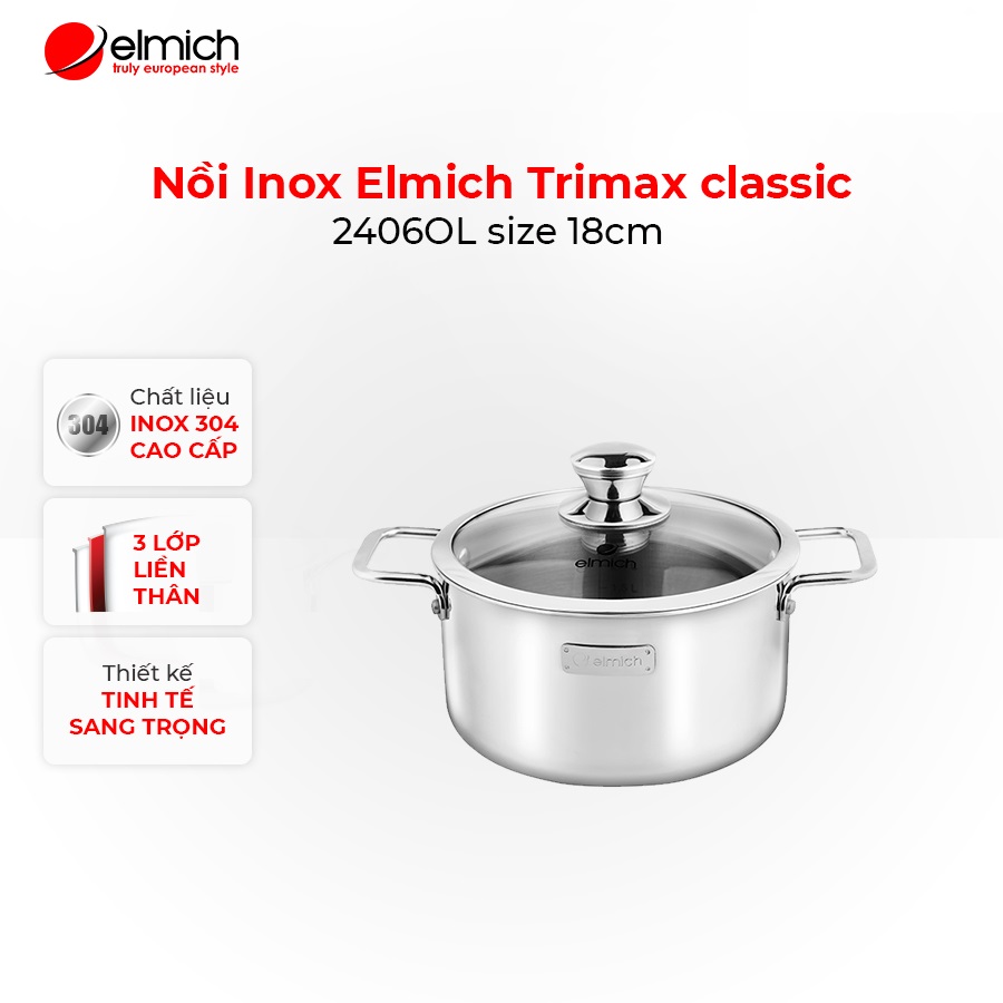 Nồi Inox 3 lớp đáy liền Elmich Trimax classic 2406OL size 18cm