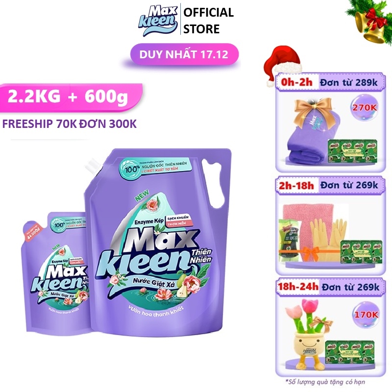 Combo Túi Nước Giặt Xả 2.2kg G   Túi Nước Giặt Xả 600g Thiên Nhiên Maxkleen