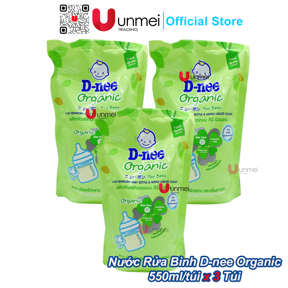 Combo 3 Túi Nước rửa bình sữa, Đồ Dùng Cho Bé D-nee Organic 550ml túi