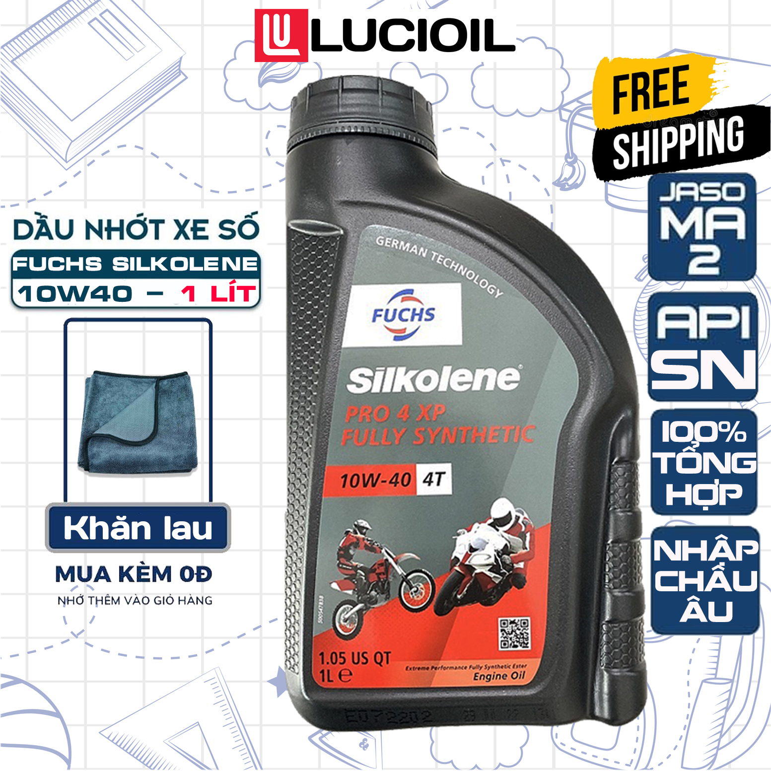 Nhớt Fuchs Silkolene Pro 4 10W40 (1 Lít), Nhớt Xe Máy Tổng Hợp 100% Nhập Châu Âu, Giúp Xe Chạy Êm