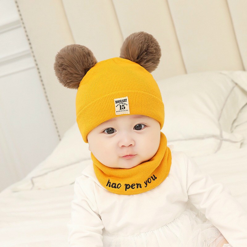 Nón len cục bông em bé, mũ len trùm đầu thời trang hot hit cute nhiều màu giữ nhiệt cục tốt - G5 shop