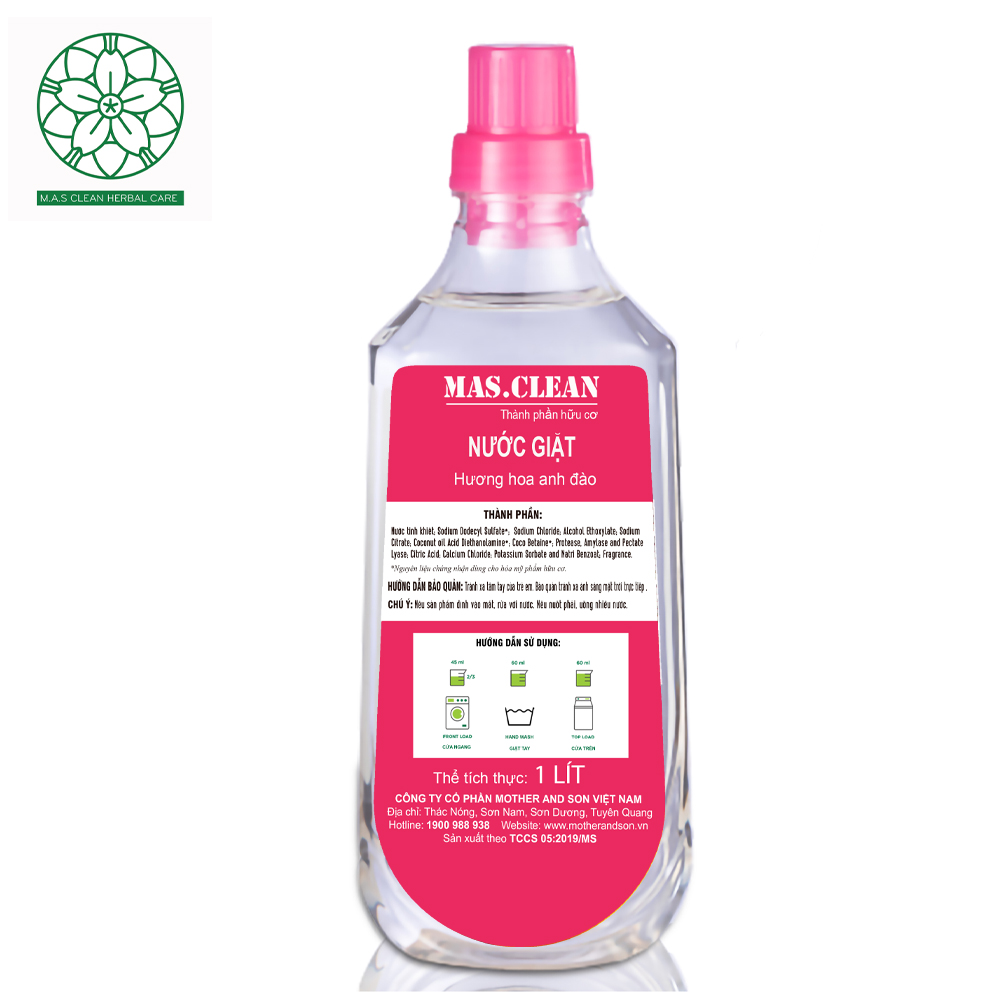 Nước giặt hữu cơ mas.clean - chai 1l/ nước hoa/ gió xuân/ anh đào