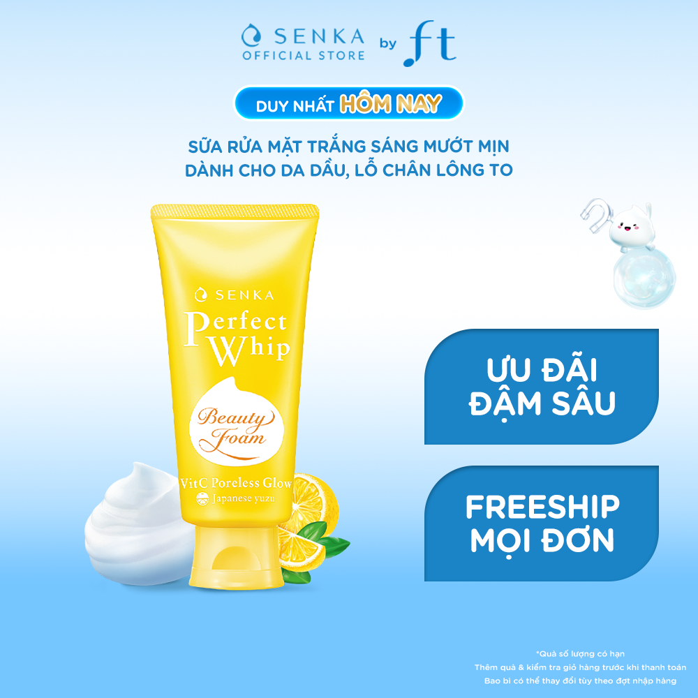 Sữa rửa mặt sáng mịn mờ thâm SENKA PERFECT WHIP VITC PORELESS GLOW 100G