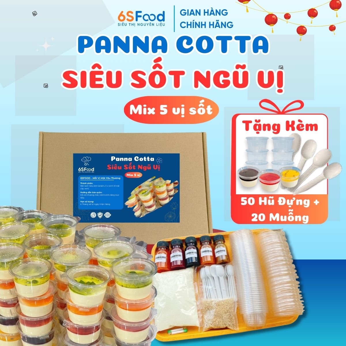 [SIÊU SỐT ĐẦY ĐỦ] Set Nguyên Liệu Làm Panna Cotta 🔥Mix 5 Vị Sốt🔥 thành phẩm 35-40 hũ 60ml - 6SFOOD