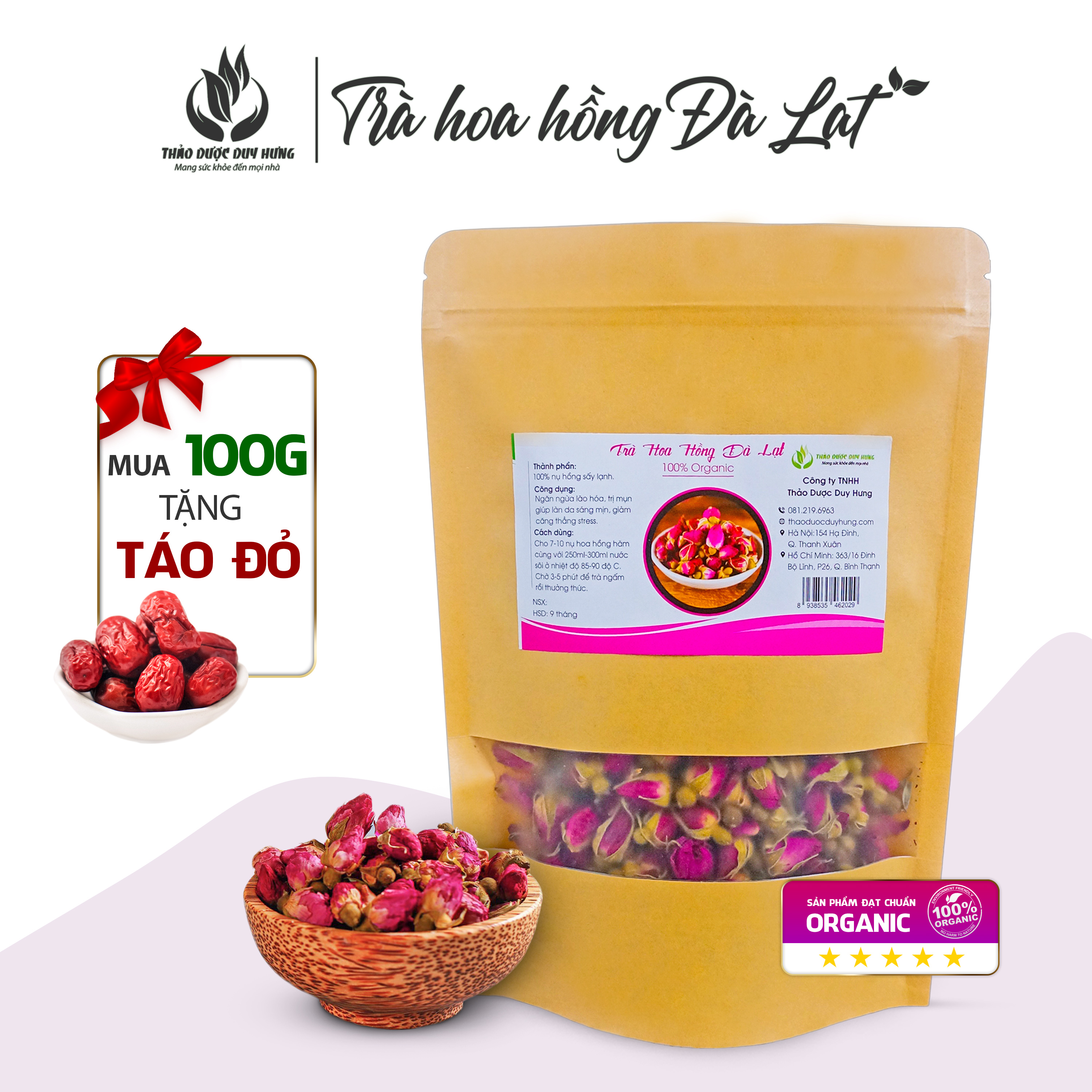 Trà hoa hồng sấy lạnh nguyên bông - Trà detox đẹp da, chống lão hoá - Công ty TNHH Thảo Dược Duy Hưng