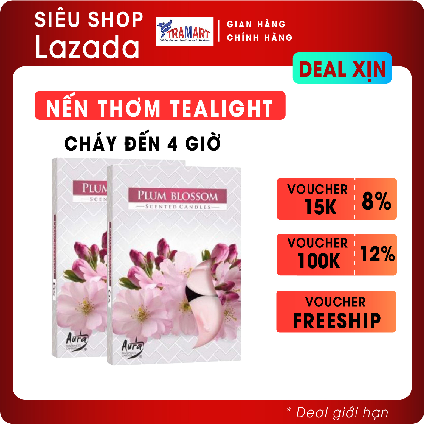 Hộp 6 nến tealight thơm Plum Blossom Bartek Candles FtraMart BIS1618