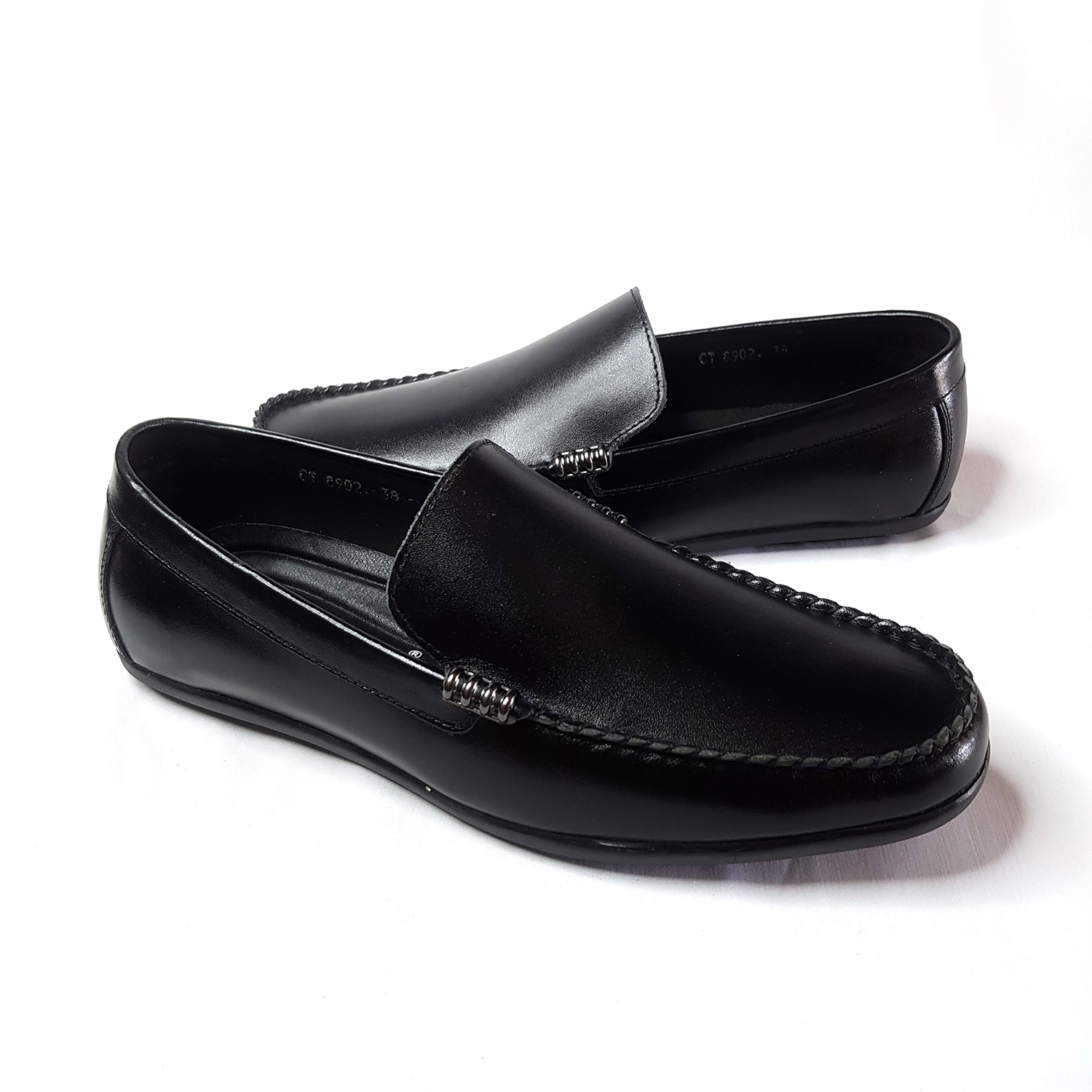 Minh Nhân - Giày mọi nam da bò Giày lười nam da bò Giày da bò đế bệt giày trơn nam hàng hiệu đẹp da bò giá rẻ M-1 màu đen