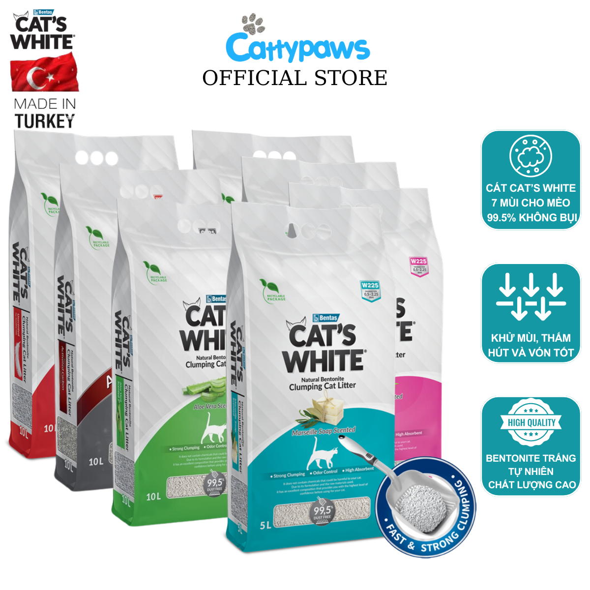 Cát Vê Sinh Cho Mèo Cat’s White Đủ Mùi Hương Khử Mùi Tốt Túi 8.5Kg - Cát Đất Sét SIêu Vón