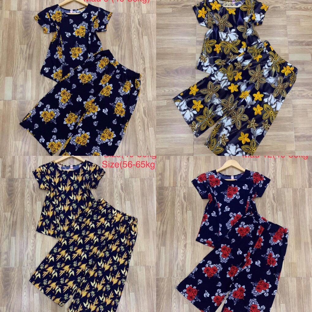 Đồ bộ trung niên cho mẹ, đồ mặc ở nhà, bộ Thun tăm trung tuổi YOYO ống sớ rộng lửng cho người già người lớn tuổi