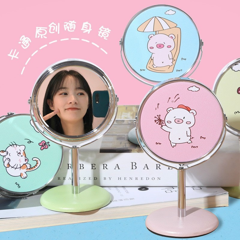 [HCM]Gương tròn trang điểm gương make up gương để bàn họa tiết xinh xắn mâu mới