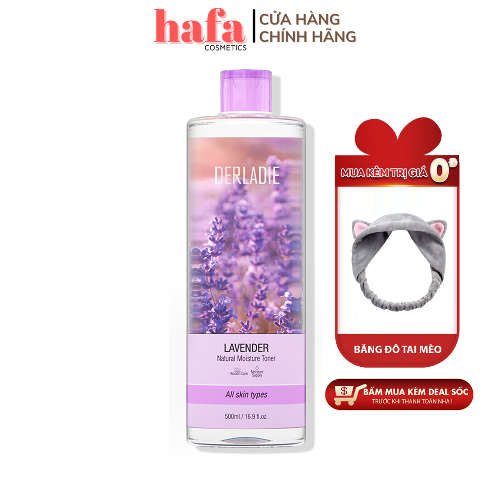 Nước hoa hồng Derladie Lavender Natural Moisture Toner 500ml + Tặng 1 Băng đô tai mèo