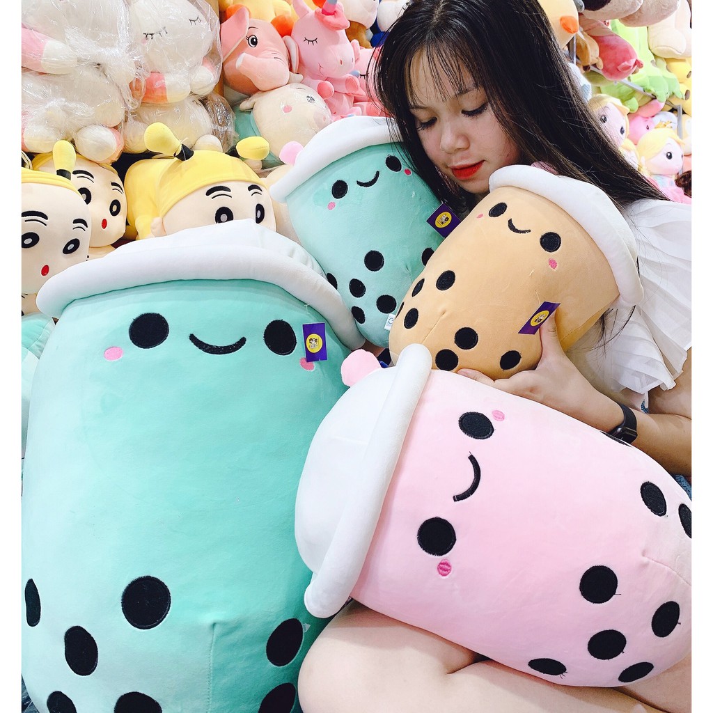 Gấu bông gối ôm bình trà sữa nhồi bông chất liệu vải nhung Hàn Quốc