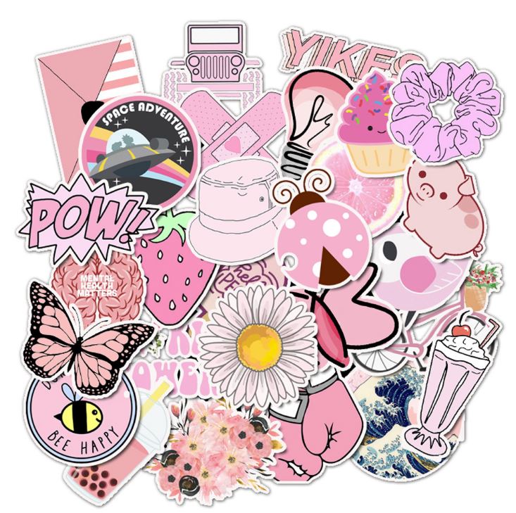 [HCM]Bộ Sticker HỒNG decal hình dán chống nước trang trí xe laptop nón bảo hiểm vali #72