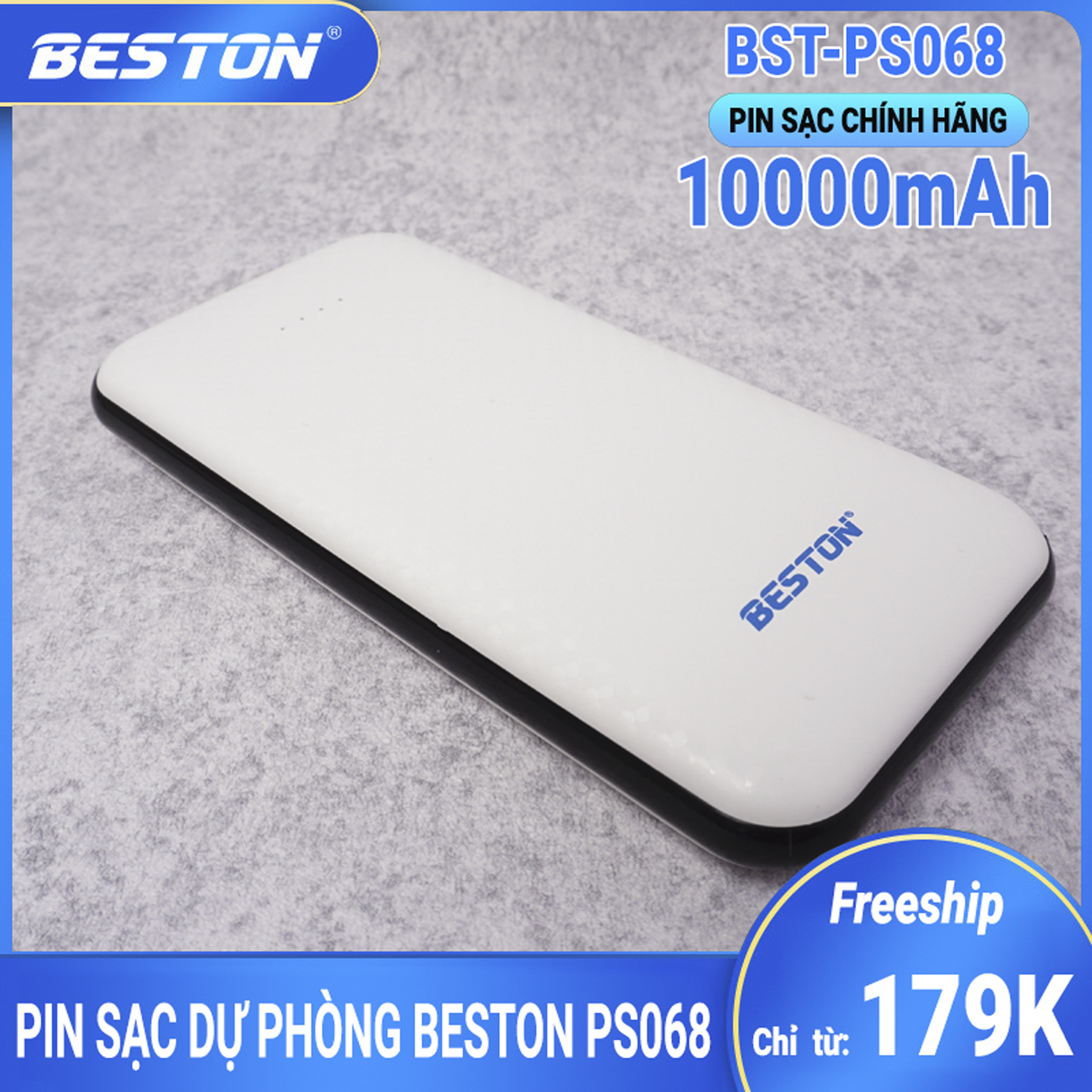 Pin sạc dự phòng beston ps068 dung lượng 10.000mah, có đèn hiển thị phần trăm pin