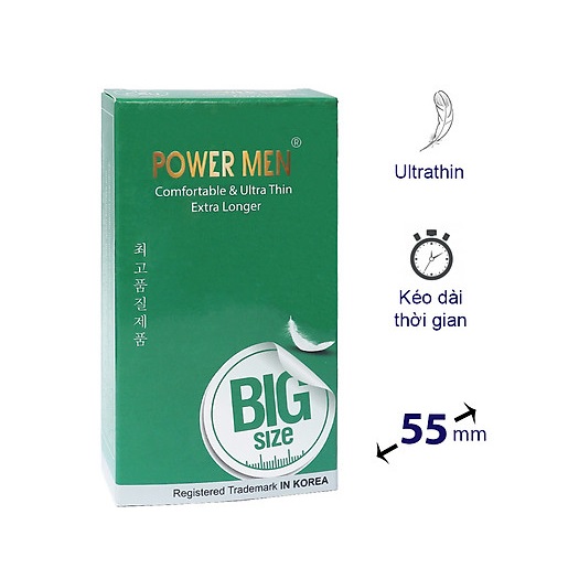 Bao cao su 55mm kéo dài thời gian power men ultra thin extra longer 12s - che tên sản phẩm